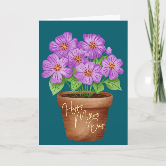 Simple Mother's Day Watercolor Flower Pot Greeting Card (Front)