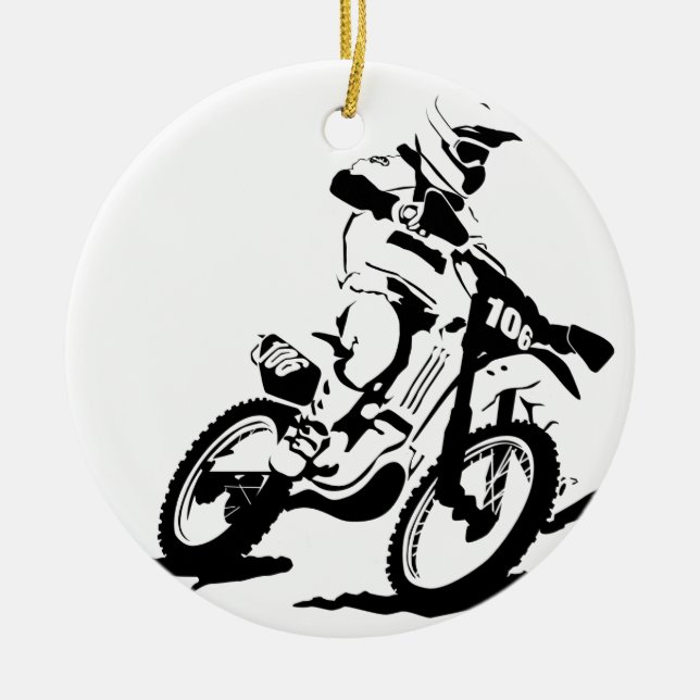 Simple Motorcross Bike and Rider Ceramic Ornament (Front)
