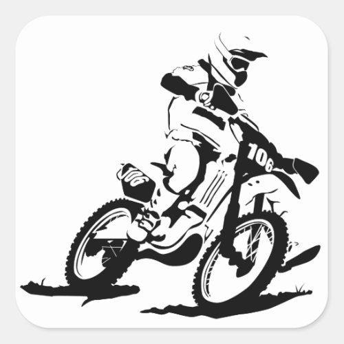 Simple Motorcross Bike and Rider Square Sticker