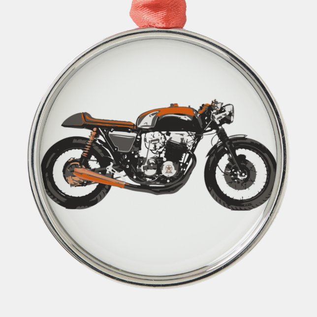 Simple Motorcycle - Cafe Racer 750 Drawing Metal Ornament (Front)