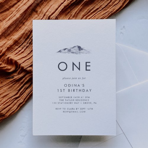 Simple Mountain First Birthday Party Invitation