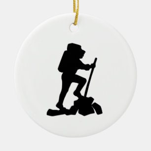 simple mountain hiking man black silhouette ceramic ornament