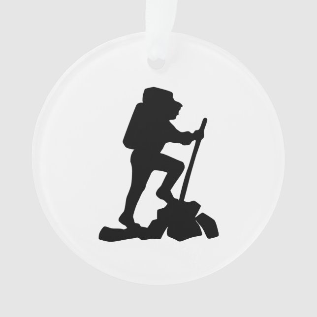 simple mountain hiking man black silhouette ornament (Front)