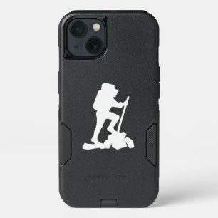 simple mountain hiking man white silhouette iPhone 13 case