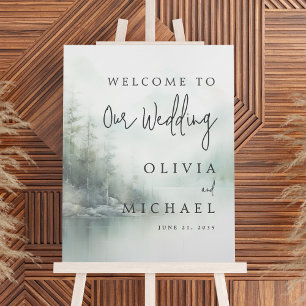 Simple Mountain Lake Misty Pines Wedding Welcome Foam Board