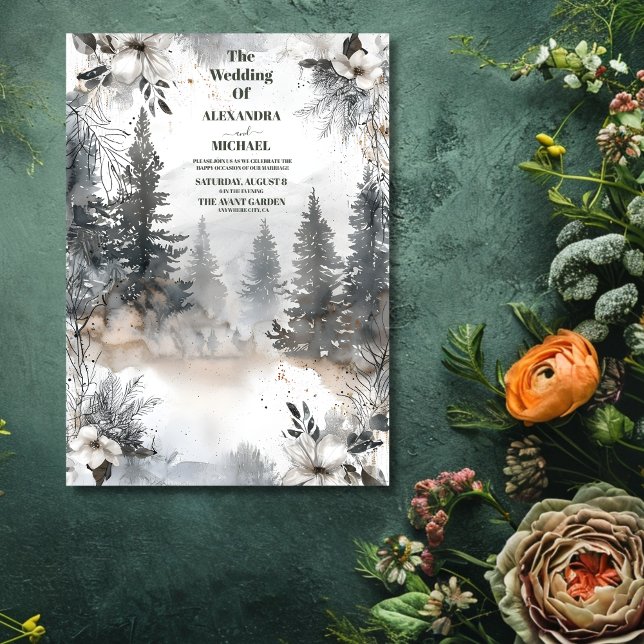 Simple Mountain Pine Tree Winter Wedding  Invitation (Creator Uploaded)