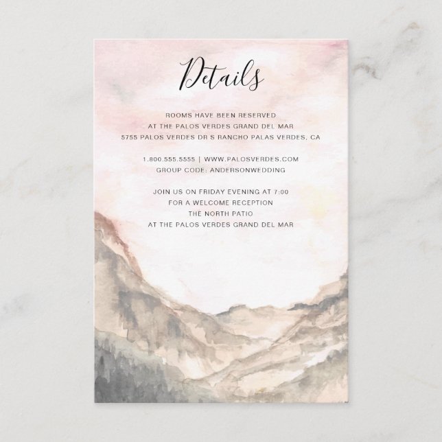 Simple Mountain Pink Watercolor Wedding Enclosure Card (Front)
