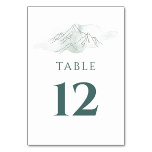 Simple Mountain Rustic Green and White Wedding Table Number