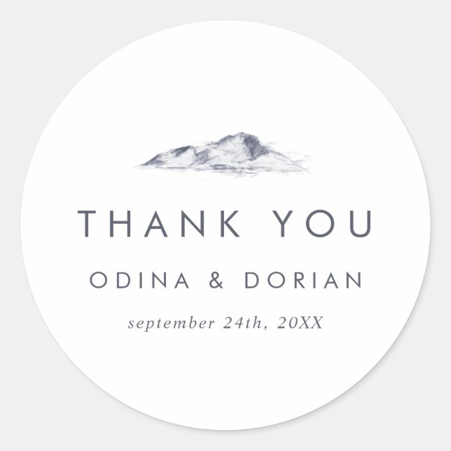 Simple Mountain Thank You Wedding Favor Sticker (Front)