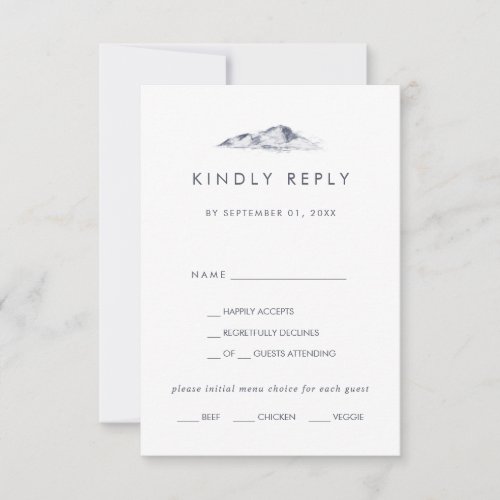 Simple Mountain Wedding Menu Choice RSVP Card
