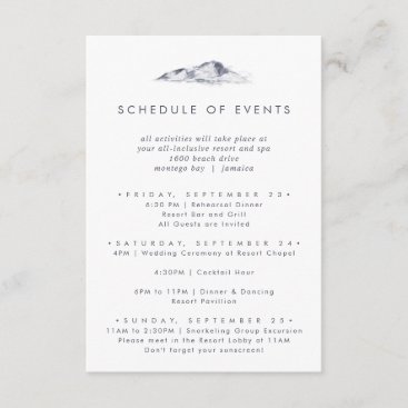Simple Mountain Wedding Weekend Schedule of Events Enclosure Card
