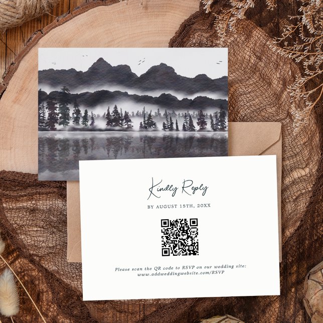 Simple Mountains Rustic Forest Landscape Wedding RSVP Card (Creator Uploaded)
