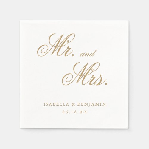 Simple Mr and Mrs Elegant Neutral Gold Wedding Napkins