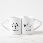 Simple Mr and Mrs Last Name Newlywed Wedding Coffee Mug Set<br><div class="desc">Simple couples coffee mug set with "Mr and Mrs." in an elegant script along with your last name in black over a white background.  This modern coffee mug set makes a great wedding gift for a bride and groom.</div>