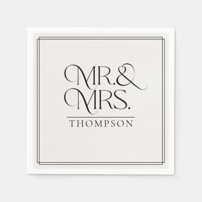 Simple  Mr & Mrs Cream Wedding Paper Napkins (Front)