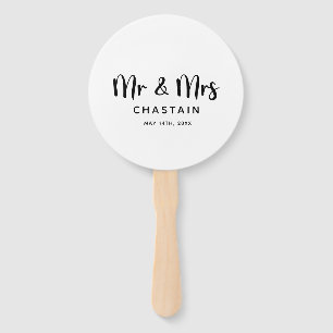 Simple Mr. & Mrs. Wedding Monogram Hand Fan
