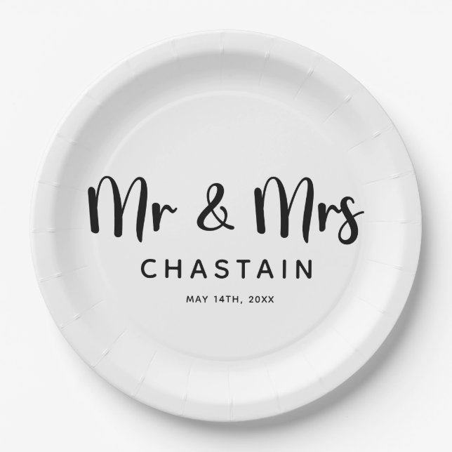 Simple Mr. & Mrs. | Wedding Monogram  Paper Plates (Front)