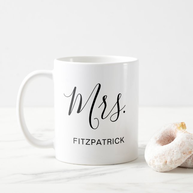 Simple Mrs Last Name Newlywed Bride Wedding Coffee Mug (With Donut)