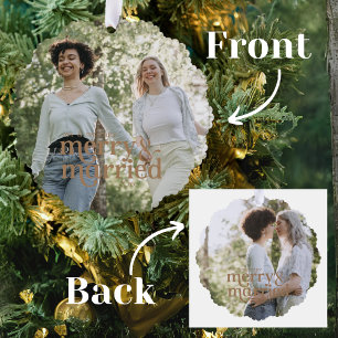 Simple Mrs & Mrs Lesbian Newlyweds Photo Ornament Card