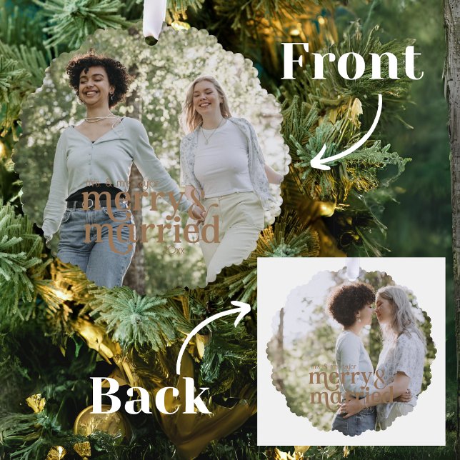 Simple Mrs & Mrs Lesbian Newlyweds Photo Ornament Card (Creator Uploaded)