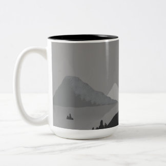 Simple mug with gray mountain landscape