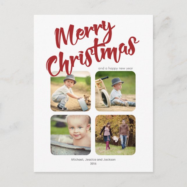 Simple Multi Photo Merry Christmas Postcard (Front)