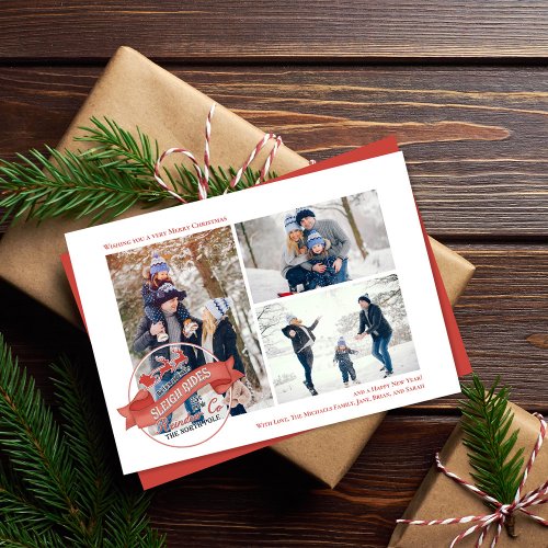 Simple Multi Photo Sleigh Rides Christmas Holiday Card