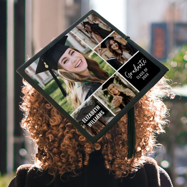 Simple Multi Square Blocks Minimalist 4 Photo Graduation Cap Topper (Creator Uploaded)