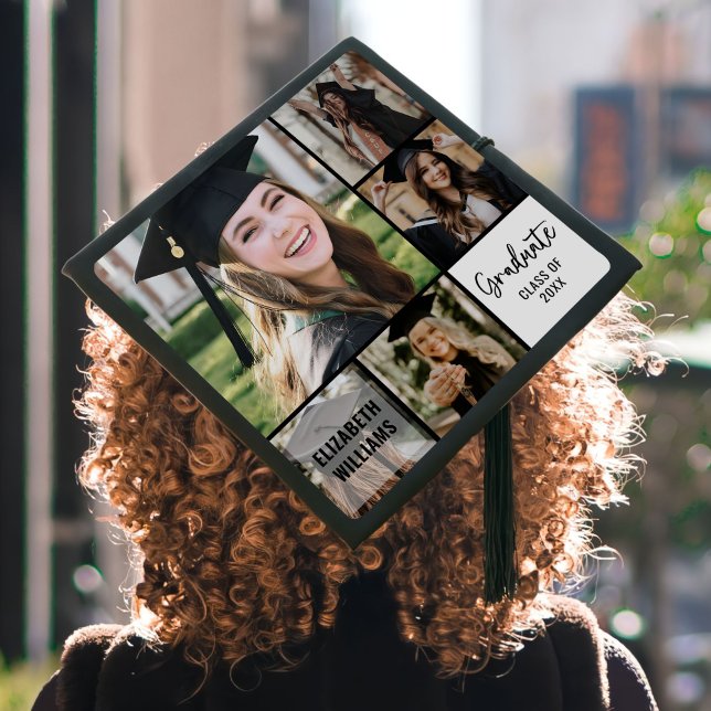 Simple Multi Square Blocks Minimalist 4 Photo Graduation Cap Topper (Creator Uploaded)