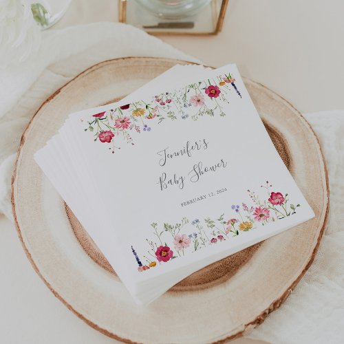 Simple Multicolor Wildflower Baby Shower Napkins