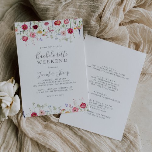 Simple Multicolor Wildflower Bachelorette Weekend Invitation