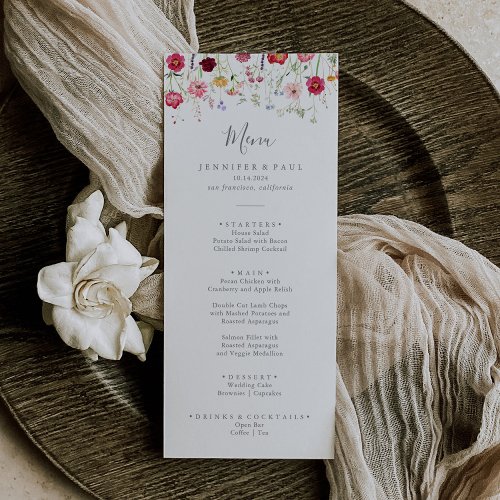 Simple Multicolor Wildflower Dinner Menu