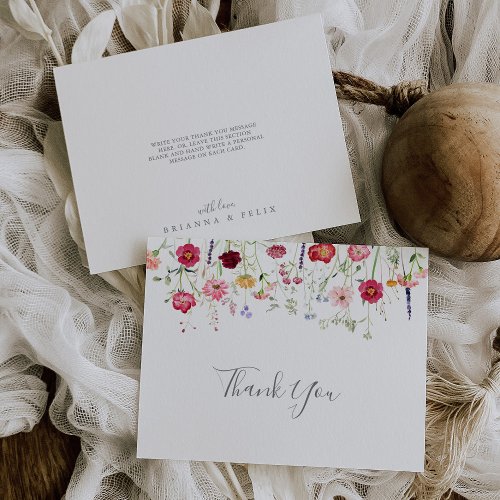 Simple Multicolor Wildflower Flat Wedding Thank You Card