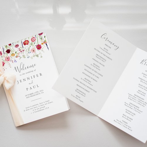 Simple Multicolor Wildflower Folded Wedding Program