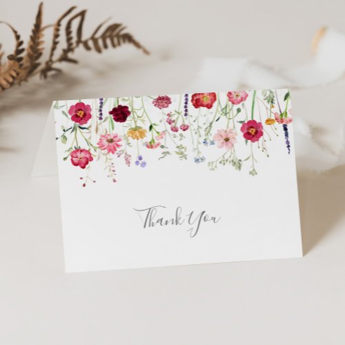 Simple Multicolor Wildflower Folded Wedding  Thank You Card