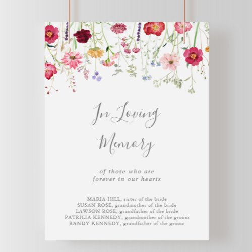 Simple Multicolor Wildflower In Loving Memory Sign