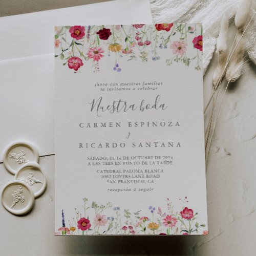 Simple Multicolor Wildflower Nuestra Boda Wedding Invitation