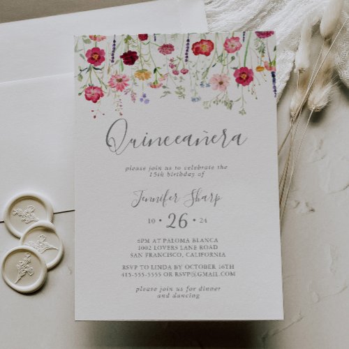 Simple Multicolor Wildflower Quinceaera Invitation