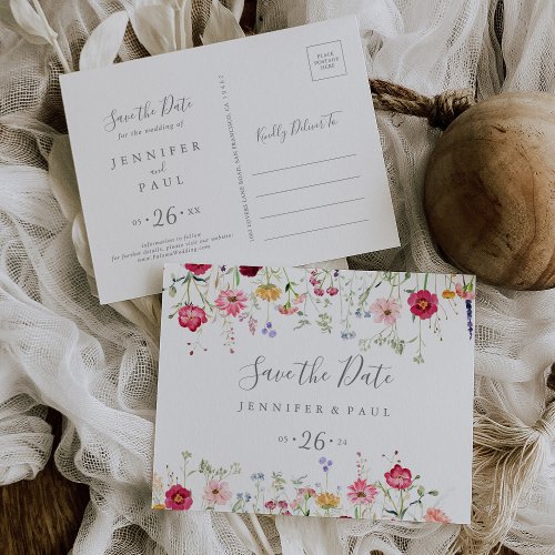 Simple Multicolor Wildflower Save the Date Postcard