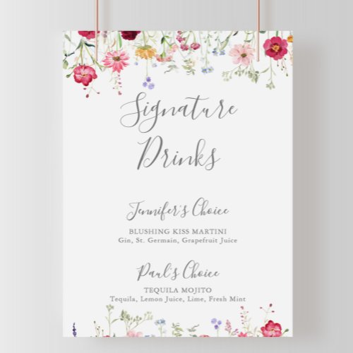 Simple Multicolor Wildflower Signature Drinks Sign