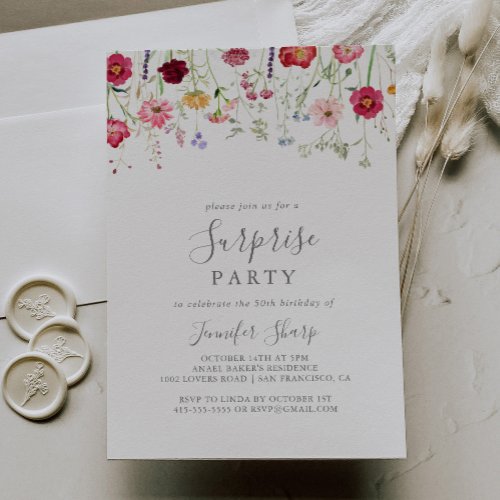 Simple Multicolor Wildflower Surprise Party Invitation