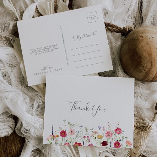 Simple Multicolor Wildflower Thank You Postcard