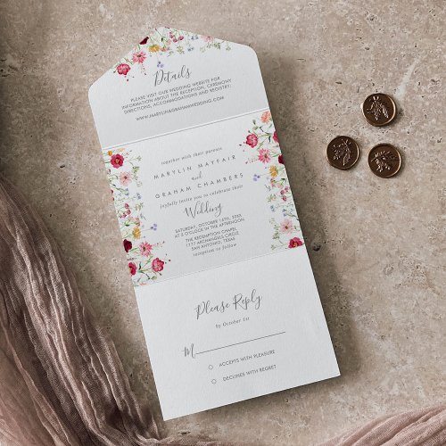 Simple Multicolor Wildflower Wedding     All In One Invitation