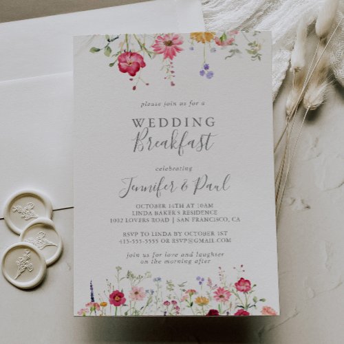 Simple Multicolor Wildflower Wedding Breakfast Invitation