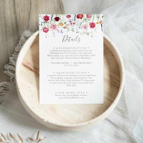 Simple Multicolor Wildflower Wedding Details Enclosure Card