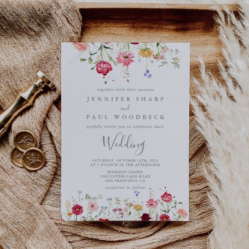 Simple Multicolor Wildflower Wedding Invitation