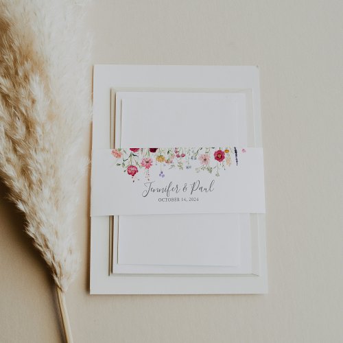 Simple Multicolor Wildflower Wedding  Invitation Belly Band