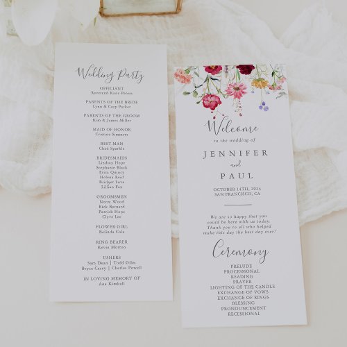 Simple Multicolor Wildflower Wedding Program