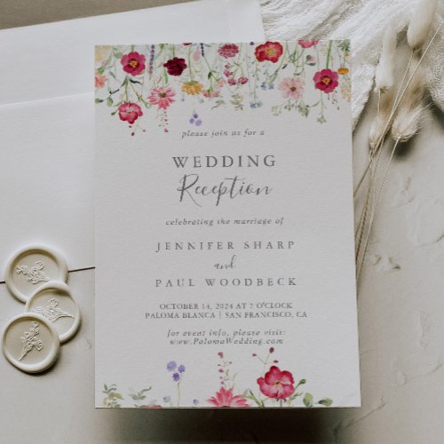 Simple Multicolor Wildflower Wedding Reception Invitation