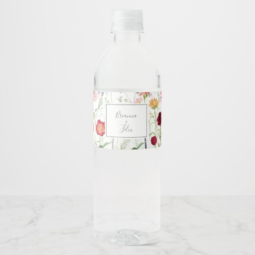 Simple Multicolor Wildflower Wedding  Water Bottle Label